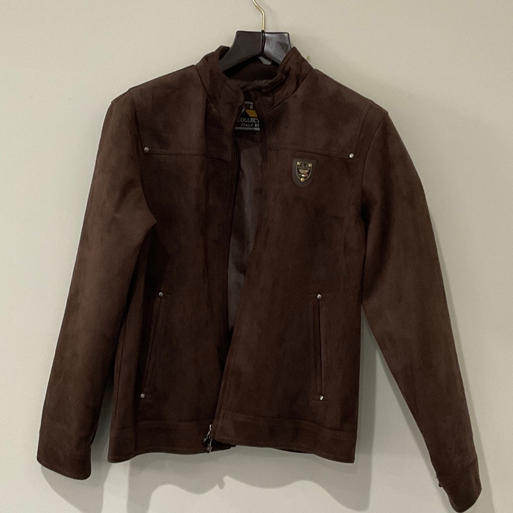 EA Collection Men’s Brown Suede-like Jacket | Full Zip Italy Style Coat